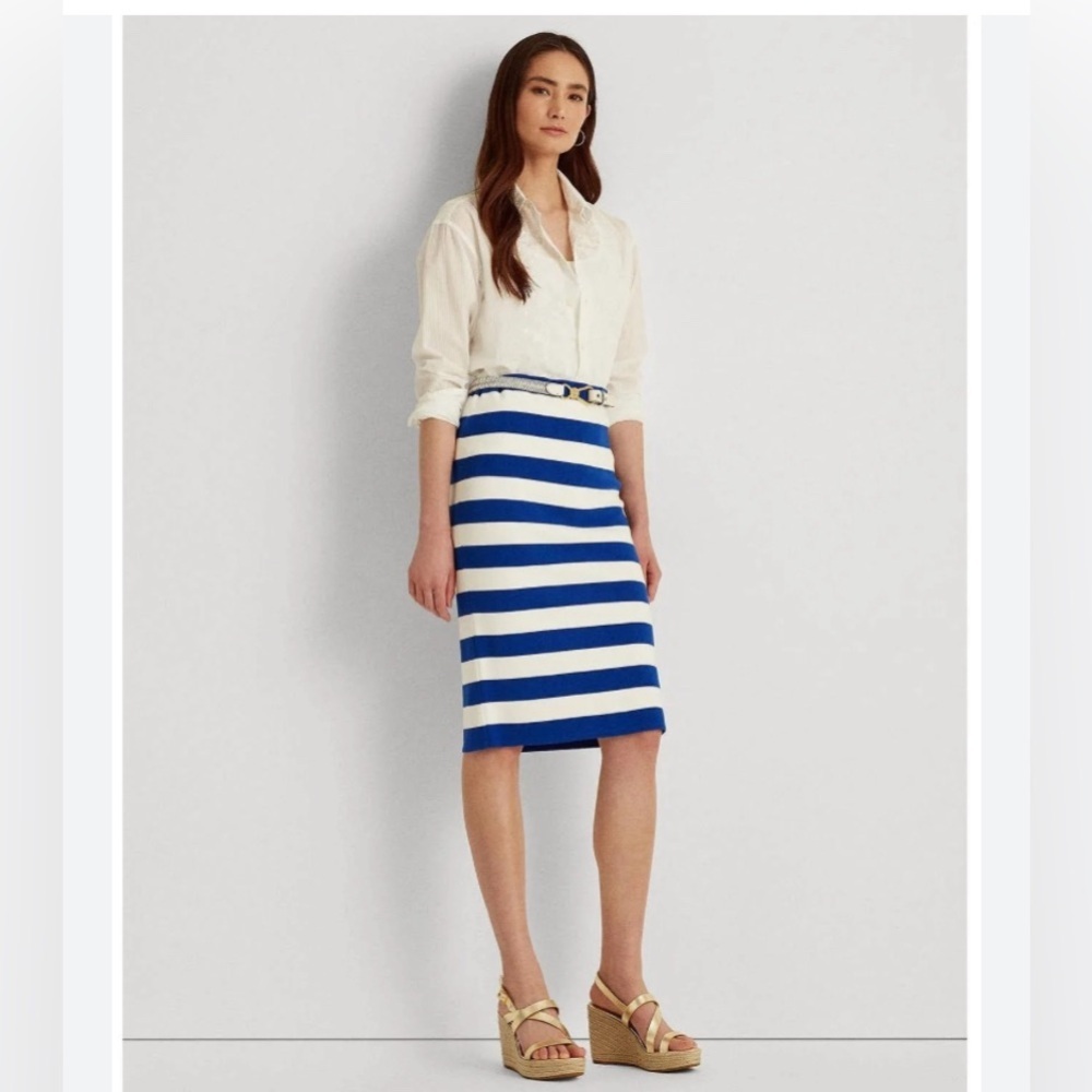 Lauren Ralph Lauren Womens Striped Pencil Skirt Blue/White XXS - Picture 2 of 6